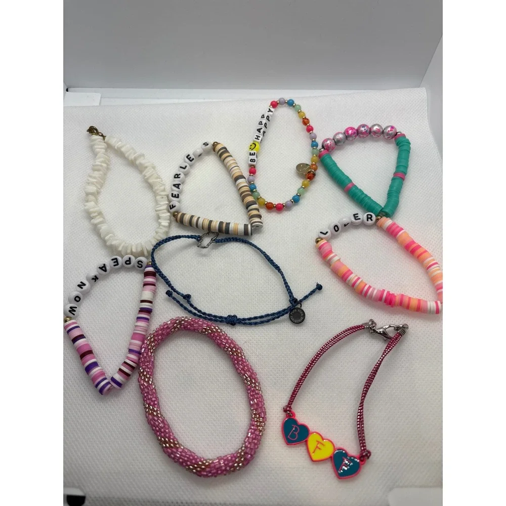 Kids Friendship Bracelet Lot 9pc Fearless Lover Speak Now Be Happy Pura Vida